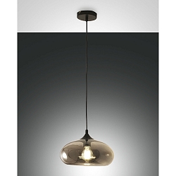 Pendelleuchte ELA, H�he verstellbar, E27 max. 60W, Metall / geblasenes Glas, Grau transparent