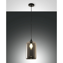 Pendelleuchte SILO, H�he verstellbar, E27 max. 60W, Metall / geblasenes Glas, Grau transparent