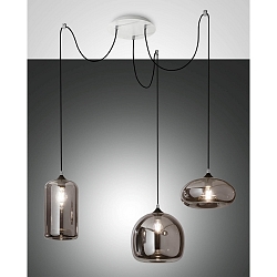 Pendelleuchte FIONA, 3-flammig, 3x E27 max. 60W, Metall / geblasenes Glas, Grau transparent