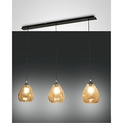 Pendelleuchte GISELLA, 3-flammig, 3x E27 max. 60W, Metall / geblasenes Glas, Amber