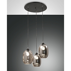 Pendelleuchte INFINITY, 3-flammig, 3x E27 max. 60W, Metall / geblasenes Glas, grau transparent