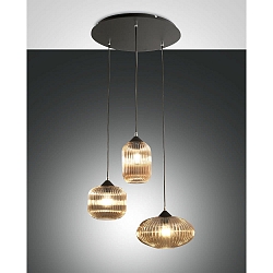 Pendelleuchte NORDAL, 3-flammig, E27, IP20, schwarz/Amber
