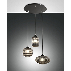 Pendelleuchte NORDAL, 3-flammig, E27, IP20, schwarz/grau transparent