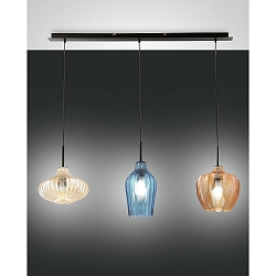 Pendelleuchte OLBIA, 3-flammig, 100cm, E27, IP20, Amber/Azurblau/Champagner