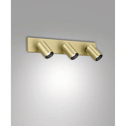 spotlight bar FLORES 3 flames, long GU10 IP20, black, satined brass dimmable