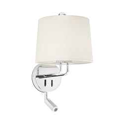 Wandleuchte MONTREAL E27, IP20 + LED-Spot, 3W, 2700K, 150lm, chrom, beige