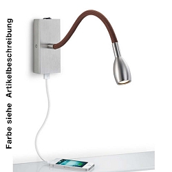 LED Flexarm-Wandleuchte ASTA, Aufbau, 2.6W 2700K, CRi >90, mit USB-Ladeport + Schalter, Mattnickel