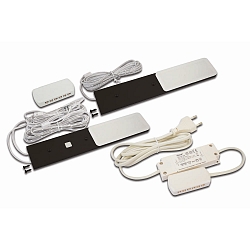 2er Set  LED Unterbauleuchte S-PAD F, inkl. Steckertrafo + Touch-Dimmer + Verteiler, LED 24-Stecker, 2x 3W 3000K, schwarz