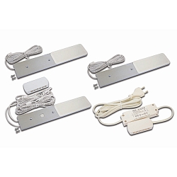 3er Set  LED Unterbauleuchte S-PAD F, inkl. Steckertrafo + Touch-Dimmer + Verteiler, LED 24-Stecker, 3x 3W 3000K, alu eloxiert