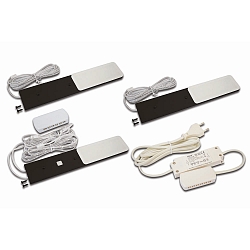 3er Set  LED Unterbauleuchte S-PAD F, inkl. Steckertrafo + Touch-Dimmer + Verteiler, LED 24-Stecker, 3x 3W 4000K, schwarz