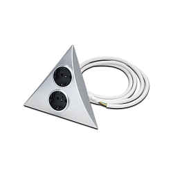 Double power socket for furniture surface mounting LUXOR 2 ST, 220-240V AC, matt chrome