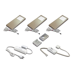 3er Set Unterbauleuchte DYNAMIC LED SLIM-PAD F 5W, Edelstahloptik + Funk FB Anbau + LED-24V Trafo 30W