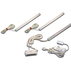 3er Set Unterbauleuchte LED ADD-ON MINI + LED Trafo LED-24 / 15W + Touch-Dimmer, 4.3W 3000K 280lm 110�, Alu eloxiert