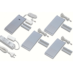 4er Set LED L-PAD 7.5W 3000K mit IR Dimmer + LED Trafo 24/15W/30W, Alu eloxiert