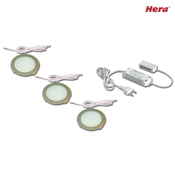 3pc. set of LED panel luminaire FR 68-LED, round, incl. transformer LED 24 / 15W, 4W 3000K 270lm 110, inox look