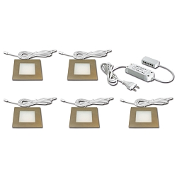 5er Set LED Einbauleuchte FQ 68-LED, eckig, inkl. LED Trafo LED-24 / 30W, 4W 4000K, Edelstahloptik