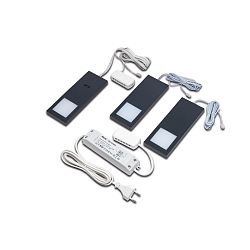 3er Set LED Unterbauleuchte LED SLIM-PAD F, IP20, mit IR Dimmer + Trafo LED-24 / 30W, 5W 4000K, schwarz