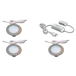 3pc. set of recessed LED panel luminaire FR 78-LED, IP44, LED24 connection, CRi>90, 4W 3000K, inox look