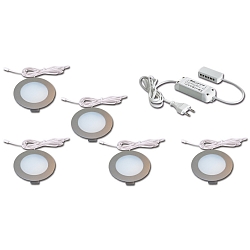 5er Set LED Einbau-Fl�chenleuchte FR 78-LED, IP44, LED-24 Anschluss, CRi>90, 4W 3000K, Edelstahloptik