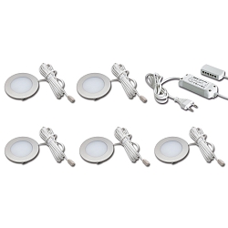 5er Set FR 55-LED 3W 4000K, Edelstahloptik + LED Trafo LED-24 / 30W