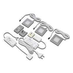 3er Set DYNAMIC LED Einbaustrahler FQ 68-LED 4W, eckig, Edelstahloptik, 24V DC, Funk-FB Anbau, Trafo LED-24 / 15W