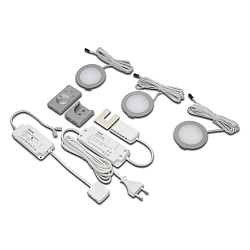 3er Set DYNAMIC LED Einbaustrahler FR 68-LED, 4W, rund, Edelstahloptik, 24V DC, Funk-FB Anbau, Trafo LED-24 / 15W