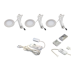 3er Set DYNAMIC LED Einbaustrahler FR 55-LED 3W, rund, Edelstahloptik, 24V DC, Funk-FB-Anbau, Trafo LED-24 / 15W