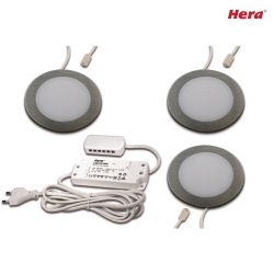 LED Recessed luminaire FAR 58, 3er Set, 3x 3W, 3000K, IP20, brushed stainless steel