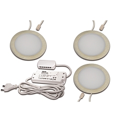 3er Set LED M�bel-Einbauleuchte FAR 68, IP20, rund, LED-24-Stecker, CRi >90, Edelstahl-Optik, 4W 4000K 312lm 115�