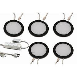 5er Set LED Diffusor-Einbauleuchte FAR 68, rund, flach, inkl. Streckertrafo 30W, Metall, 5x 4W 4000K 312lm, schwarz