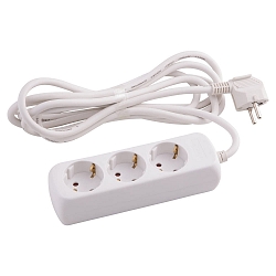 Steckdosenleiste, 3-fach, 3G 1.5mm�, wei�, geeignet f�r DE / FR /B, mit 300cm Anschlusskabel