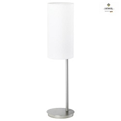 Table lamp TOLEDO, height 52cm, E27, with cable switch, matt nickel / chintz shade, white