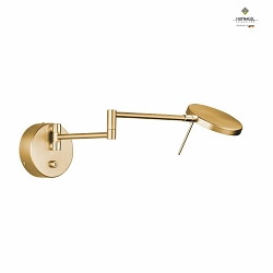 LED wall lamp SOLE, Ausladung max. 52cm, swiveling, with variable hinge-arm & touch dimmer, 6W 2700K 750lm, matt brass / blank