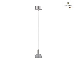LED pendant luminaire FREDDY, 1-flame, refined hand-blown glass, 8.4W 2700K 900lm, dimmable, matt nickel / grey glass