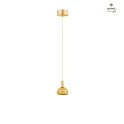 LED pendant luminaire FREDDY, 1-flame, refined hand-blown glass, 8.4W 2700K 900lm, dimmable, matt brass / gold glass