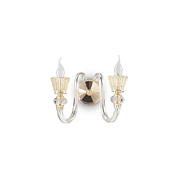 Wandleuchte STRAUSS, 2-flammig, E14, Ros�gold / Glas klar / Bernstein-Kristall