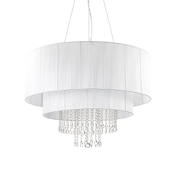 Kristall-Pendelleuchte OPERA, 10-flammig, � 90cm, E27, h�henverstellbar, Chrom / Wei�