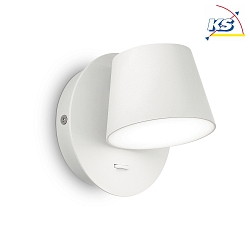 LED wall luminaire GIM, IP20, 6W 3000K 530lm, rotatable, with switch, white / satined
