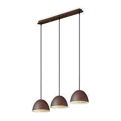 Pendelleuchte FOLK, 3-flammig, L�nge 72cm, 3x E27, Kaffee matt / innen cremewei�, gewellt, Stoffkabel schwarz