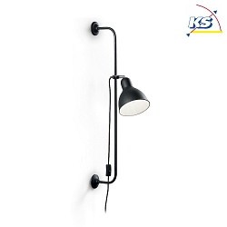 Wall luminaire SHOWER, height 89cm, E27, with adjustable hinge, cable with switch , matt black
