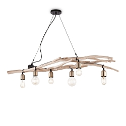 Pendelleuchte, DRIFTWOOD, 6-flammig, L�nge 140cm, E27, Metall / Naturholz