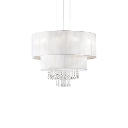 Kristall-Pendelleuchte OPERA, 4-flammig, � 50cm, E27, h�henverstellbar, Chrom / Wei�