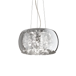 Pendant luminaire AUDI-80, 5 flames, � 40cm, incl. 5x G9 28W 2700K, smoked glass / chrome / glass balls