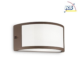 Outdoor wall luminaire REX-1, width 25cm, E27, aluminium / acrylic, coffee brown / white