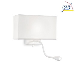 Wall luminaire HOTEL AP1, E27 + LED spot, fabric shade, with 2 switches, white