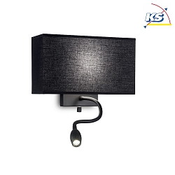 Wall luminaire HOTEL AP1, E27 + LED spot, fabric shade, with 2 switches, black