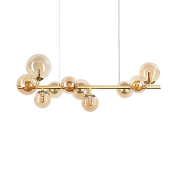 pendant luminaire PERLAGE 10 flames G9 IP20, amber, satined brass dimmable