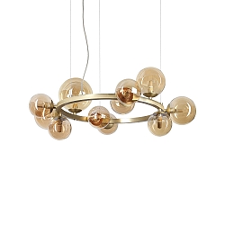 pendant luminaire PERLAGE 11 flames G9 IP20, amber, satined brass dimmable
