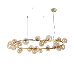 pendant luminaire PERLAGE 30 flames G9 IP20, amber, satined brass dimmable