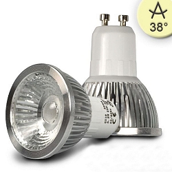 LED Strahler COB, GU10, 5.5W 2700K 330lm 964cd 38�, dimmbar, Aluminium geb�rstet / klar
